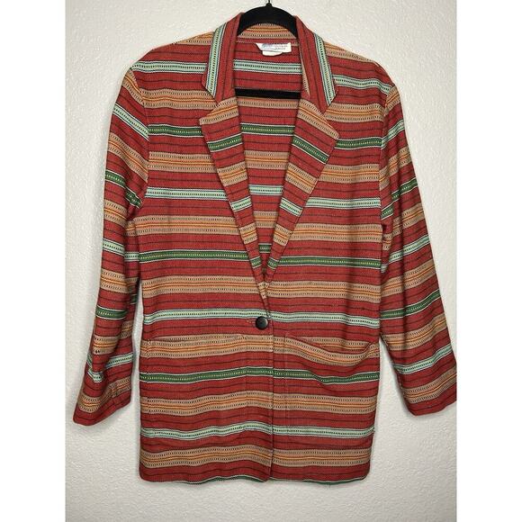 Central Falls Jackets & Blazers - Vintage Central Falls Jacket Multicolor Blazer Geometric Striped Colorful Small